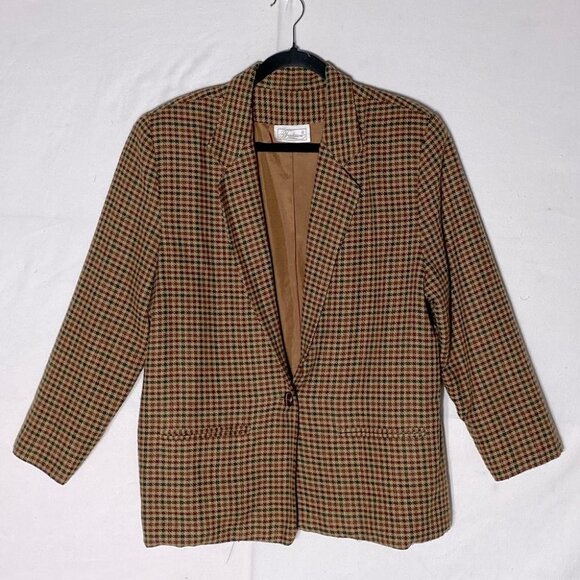 Vintage Traditions tan burgundy houndstooth blazer 14. - Picture 13 of 13